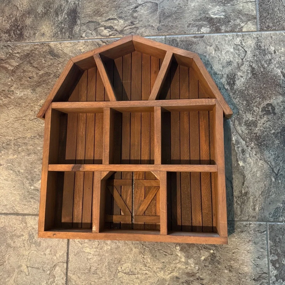 Vintage Cottagecore Farmhouse Barn Wood Shadow Box Display Shelf with Miniatures